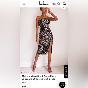 Make a Move Black Satin Floral Jacquard Strapless Midi Dress from Lulu’s